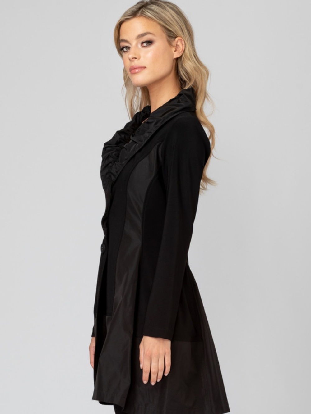 Joseph Ribkoff Black Coat Style 193425 Ruching Collar Button Down EUC Sz 20 - Picture 10 of 13